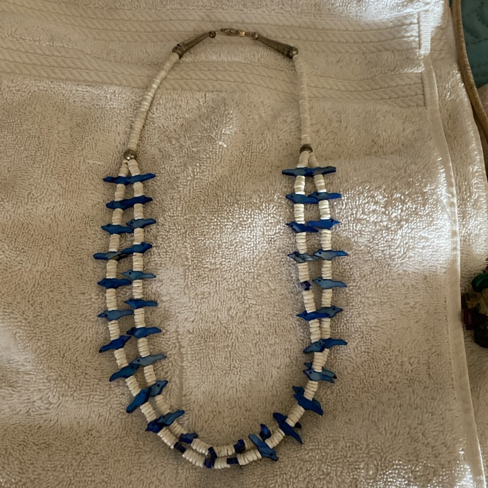 Navajo gorgeous sterling silver and heishi blue bird beads
